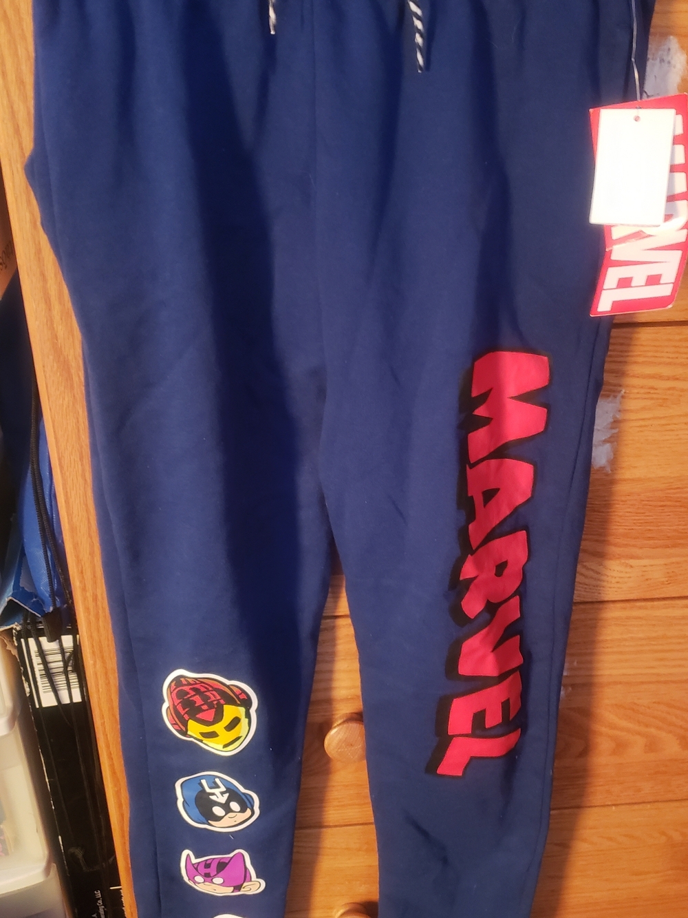 Marvel Blue Kids Joggers with Red Logo and Multicolor Character Patches